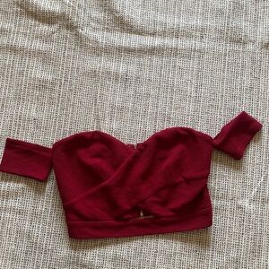 Red burgundy maroon cut out off the shoulder bustier crop top
